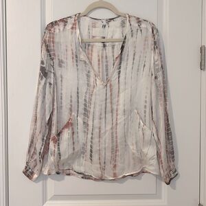 Zadig & Voltaire Satin Long Sleeve Tunic Blouse Top Size Medium White Pink Gray
